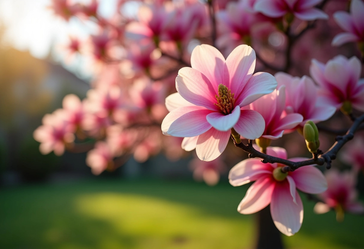 arbre fleurs roses